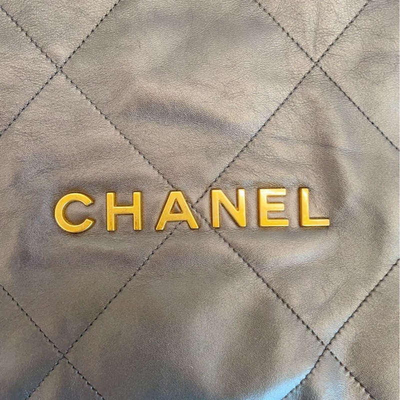 98新Chanel 香奈兒芯片款 22bag槍灰色金字雙肩包-4