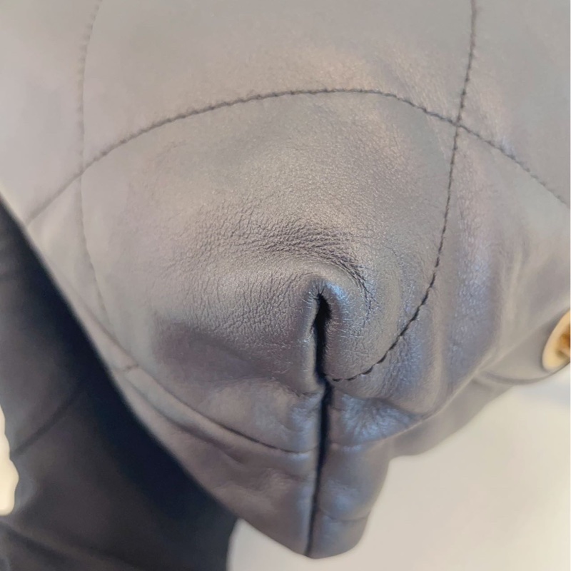 98新Chanel 香奈兒芯片款 22bag槍灰色金字雙肩包-8