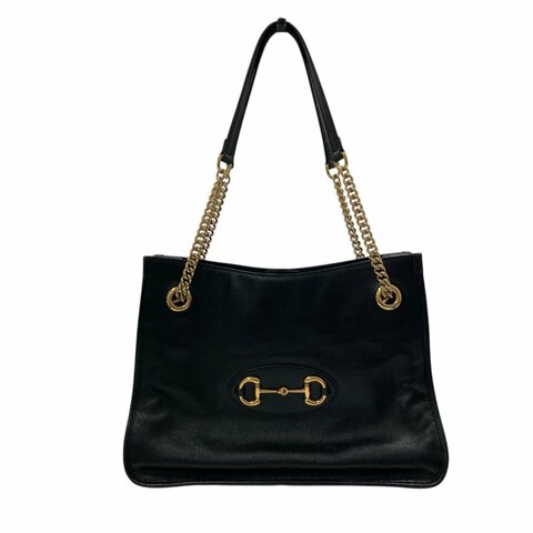 GUCCI 古馳 621144 1955 Horsebit 油蠟皮 肩背包 黑色
