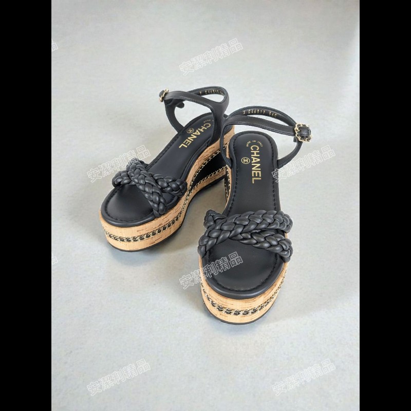 莉亞精品♡CHANEL 編織厚底涼鞋 尺碼36 近新閒置-0