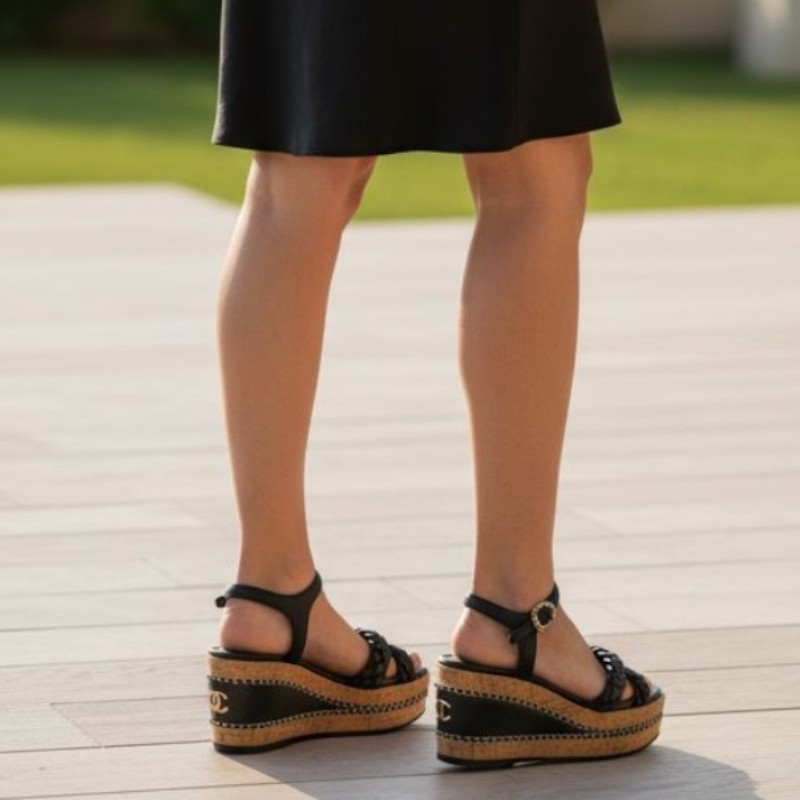 莉亞精品♡CHANEL 編織厚底涼鞋 尺碼36 近新閒置-3