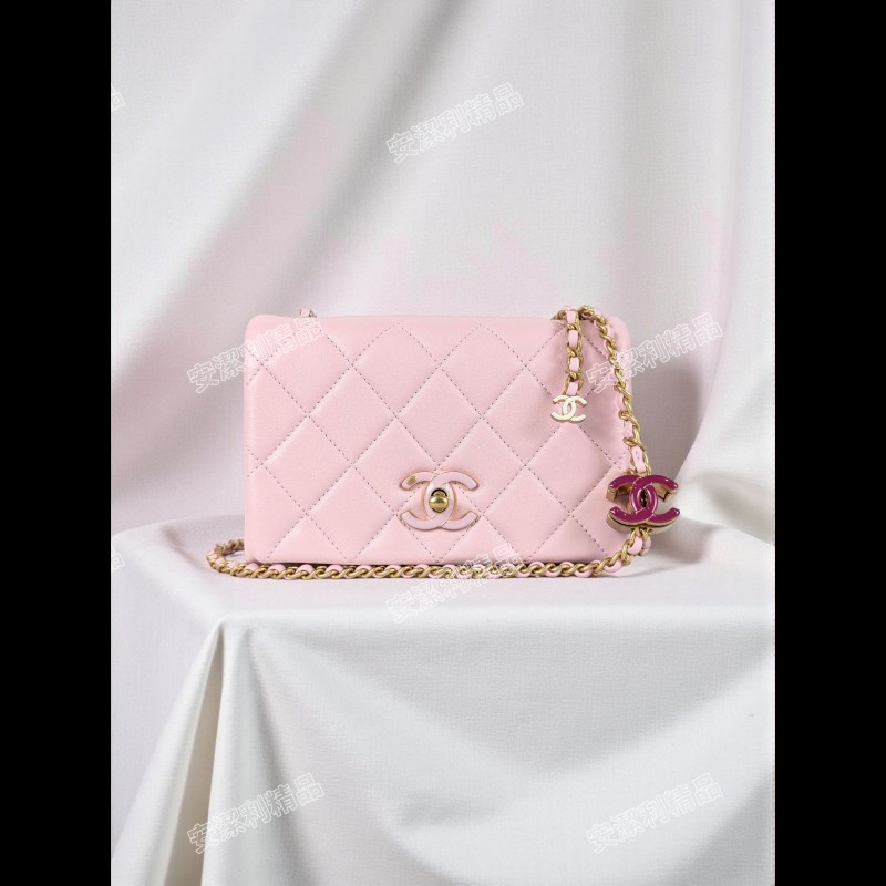 莉亞精品♡CHANEL 粉色琺瑯調節釦方胖 近新美包-0