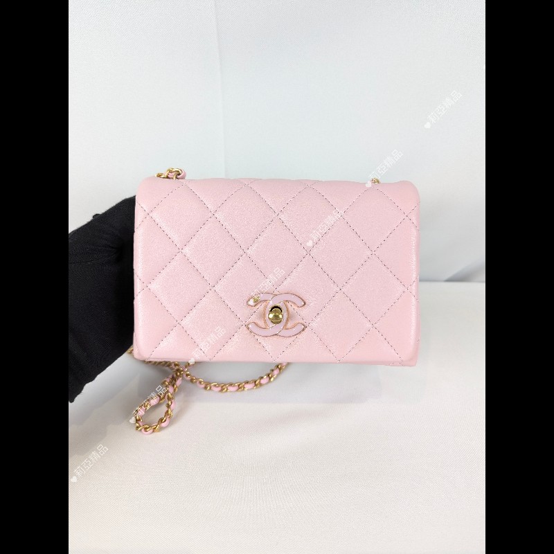 莉亞精品♡CHANEL 粉色琺瑯調節釦方胖 近新美包-1