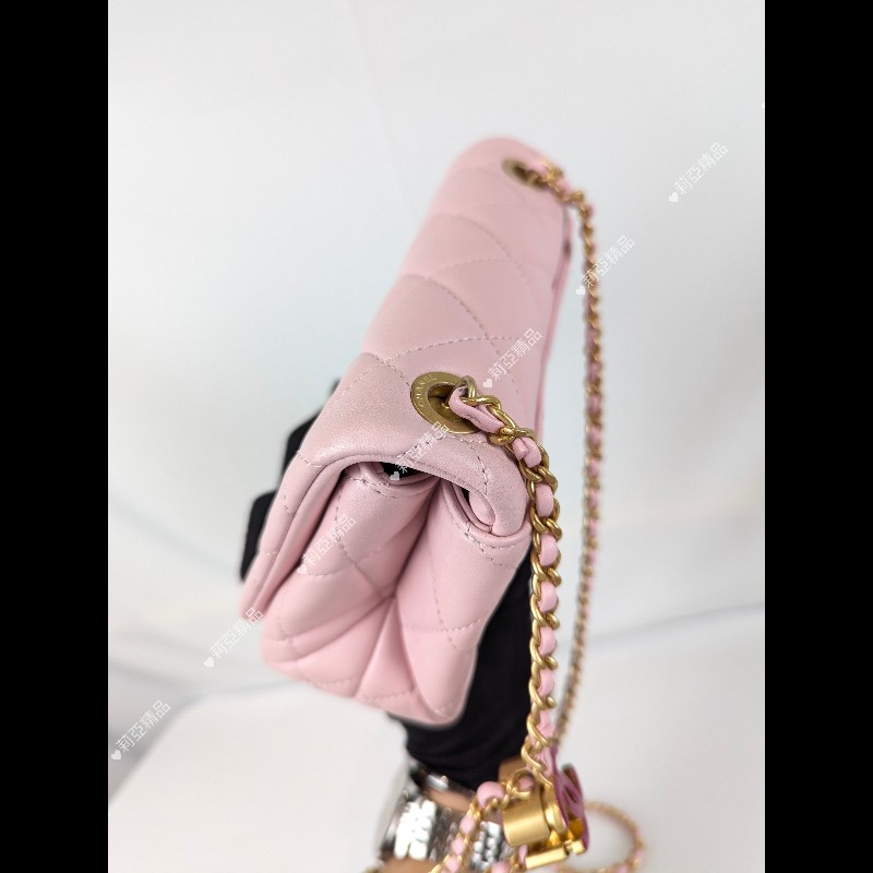 莉亞精品♡CHANEL 粉色琺瑯調節釦方胖 近新美包-11