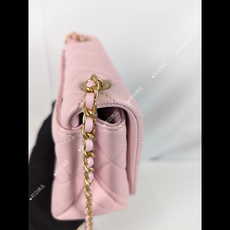 莉亞精品♡CHANEL 粉色琺瑯調節釦方胖 近新美包-12