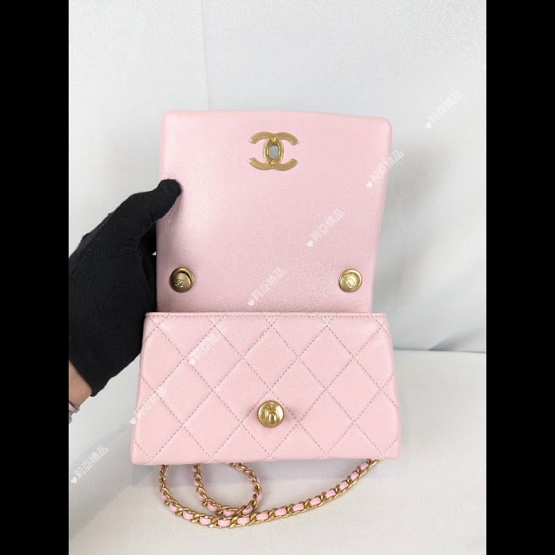 莉亞精品♡CHANEL 粉色琺瑯調節釦方胖 近新美包-14