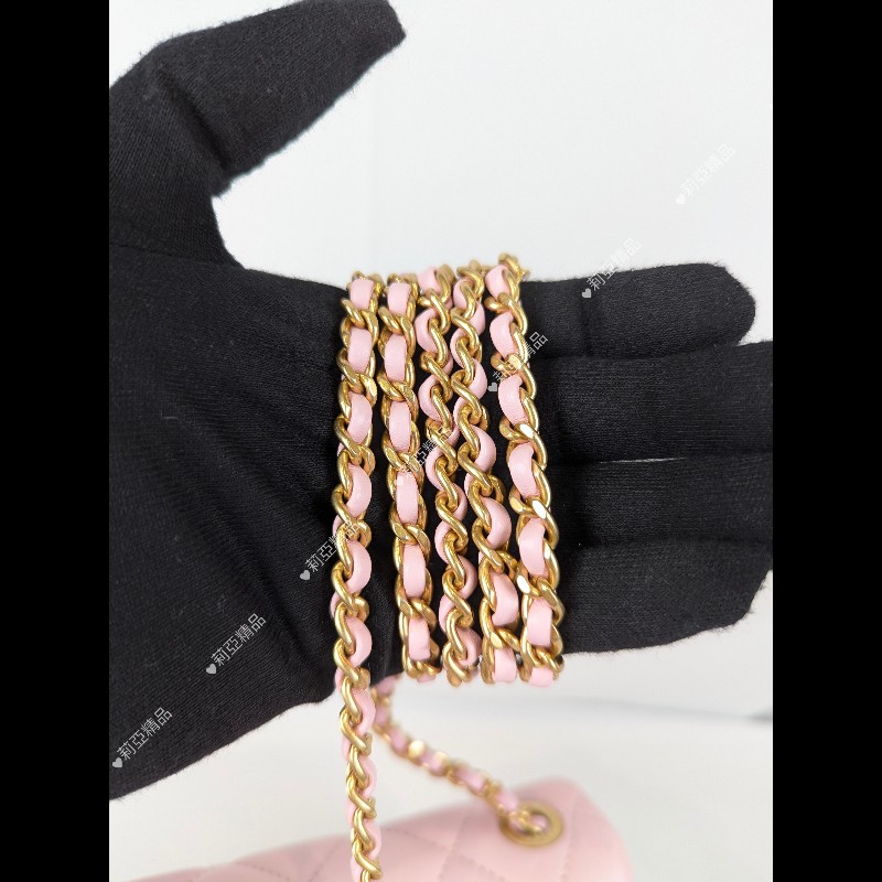 莉亞精品♡CHANEL 粉色琺瑯調節釦方胖 近新美包-15