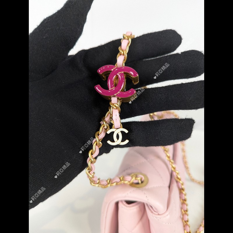 莉亞精品♡CHANEL 粉色琺瑯調節釦方胖 近新美包-16