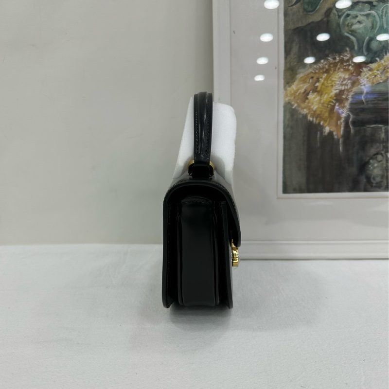 CELINE賽琳 Triomphe 凱旋門標誌可調式可拆式肩帶 閃亮小牛皮 肩斜背手提包 迷你 女款 黑色 全新 長15.5cm 寬5cm 高12cm-4