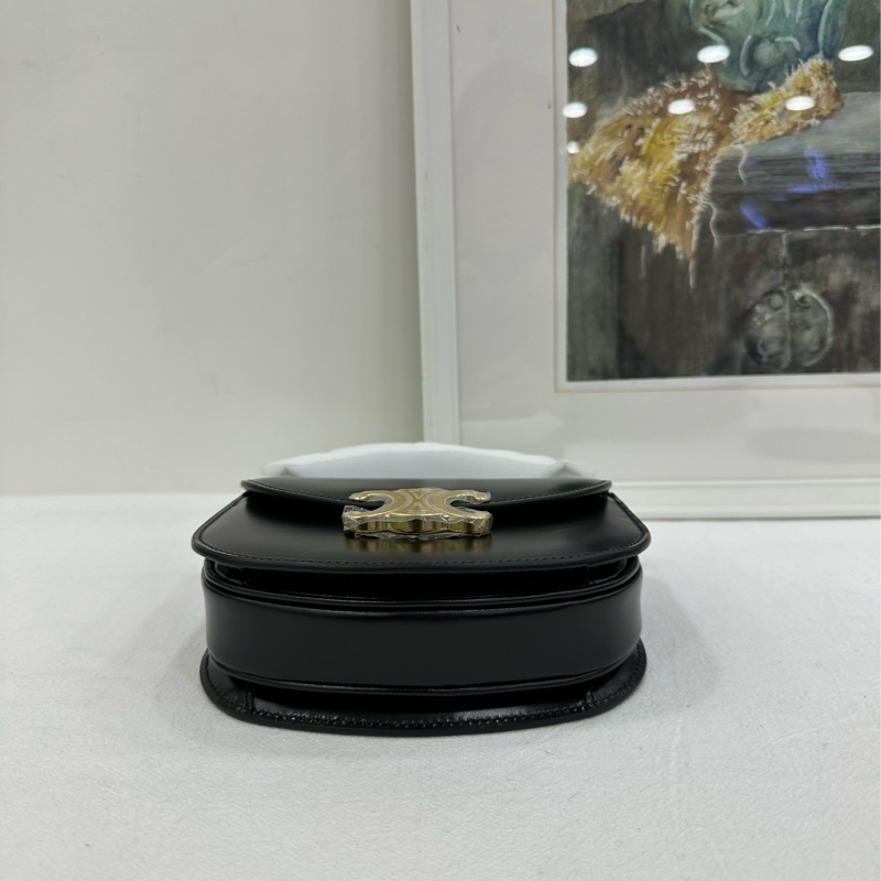 CELINE賽琳 Triomphe 凱旋門標誌可調式可拆式肩帶 閃亮小牛皮 肩斜背手提包 迷你 女款 黑色 全新 長15.5cm 寬5cm 高12cm-5