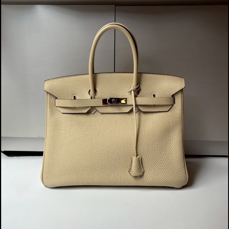 Hermes 銀釦羊毛白皮柏金 35-0
