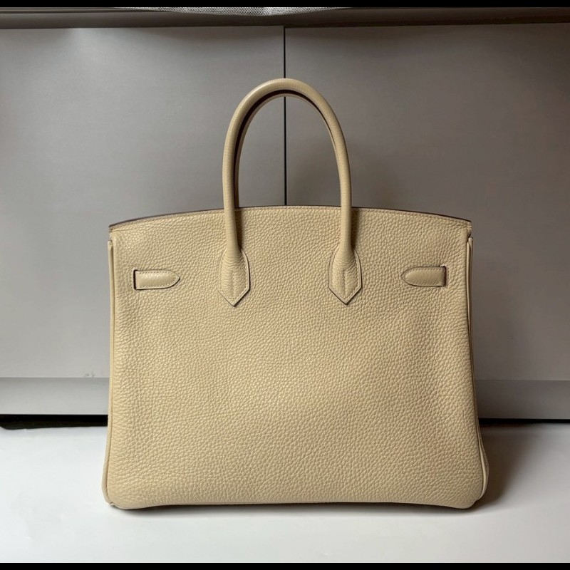 Hermes 銀釦羊毛白皮柏金 35-1