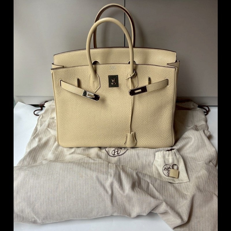 Hermes 銀釦羊毛白皮柏金 35-2