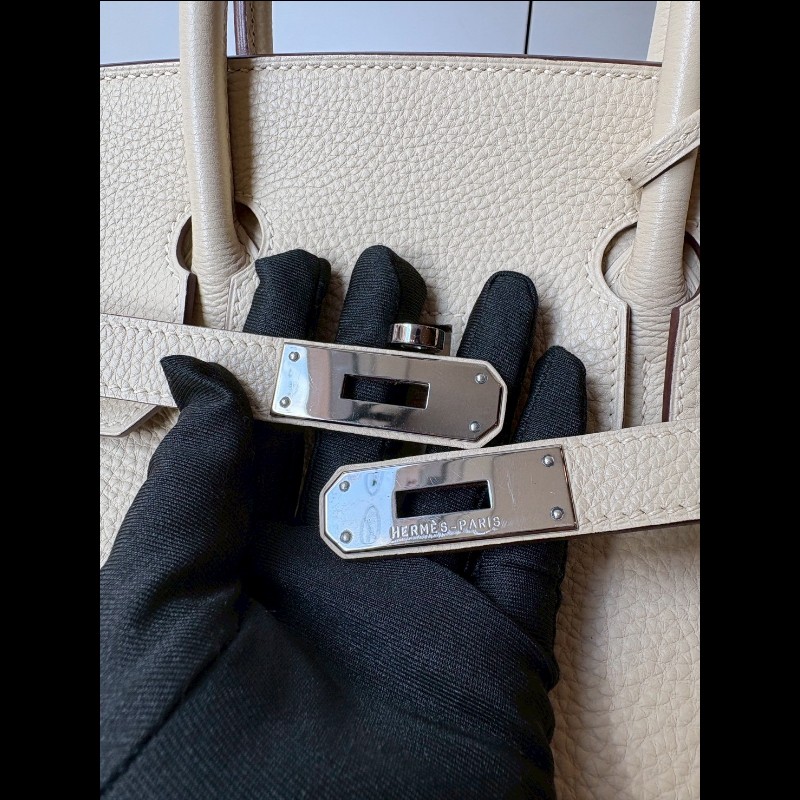 Hermes 銀釦羊毛白皮柏金 35-3