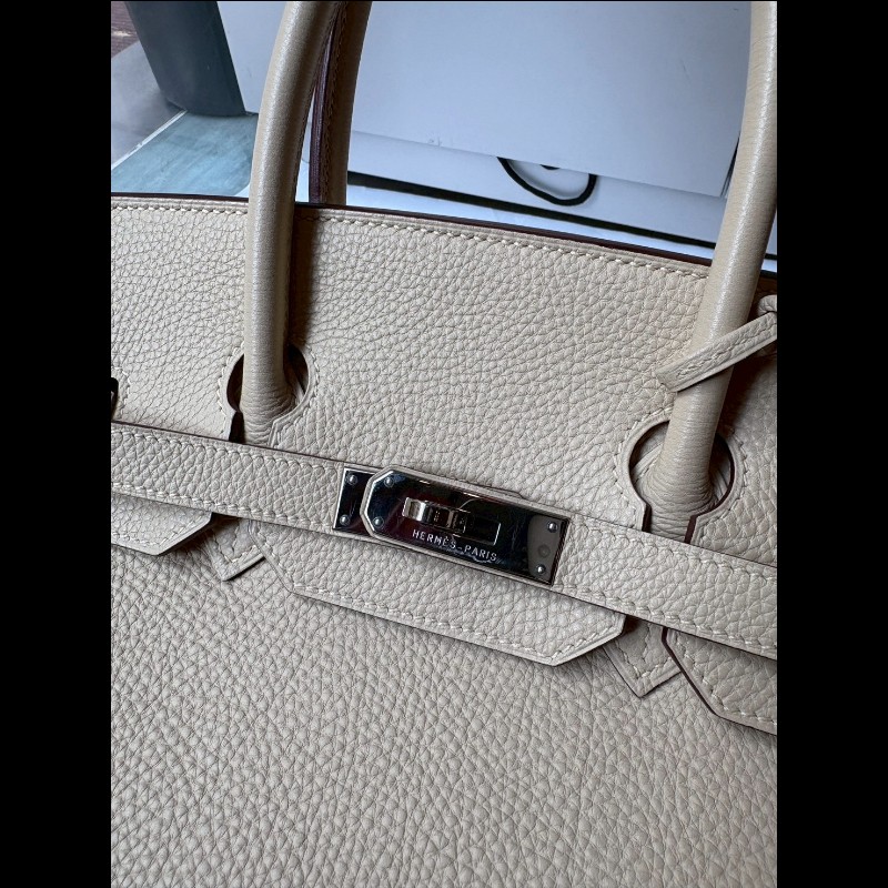 Hermes 銀釦羊毛白皮柏金 35-4