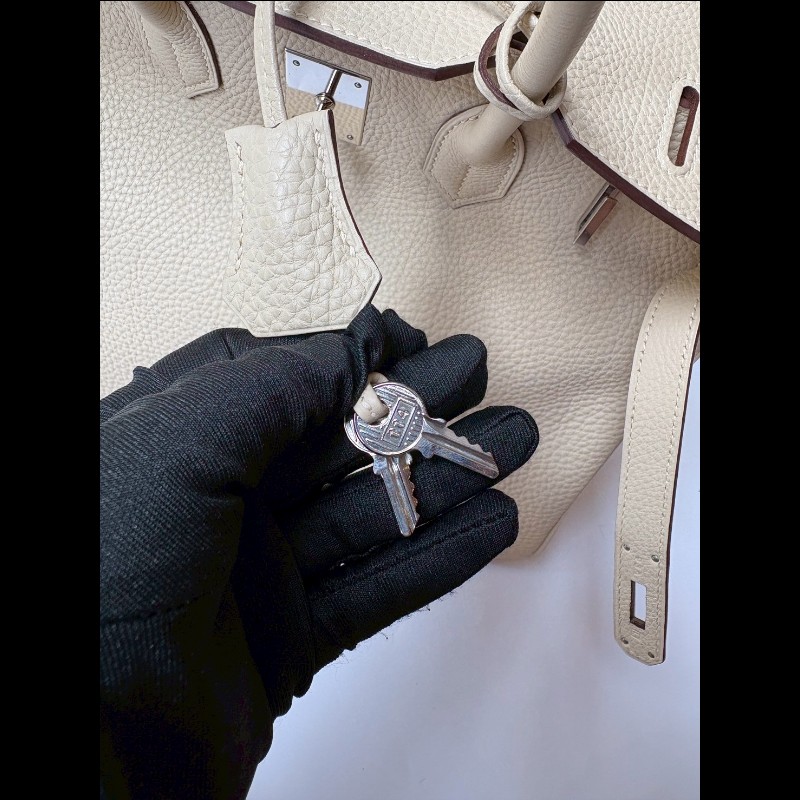 Hermes 銀釦羊毛白皮柏金 35-6