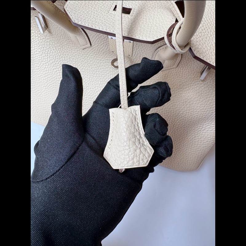 Hermes 銀釦羊毛白皮柏金 35-7