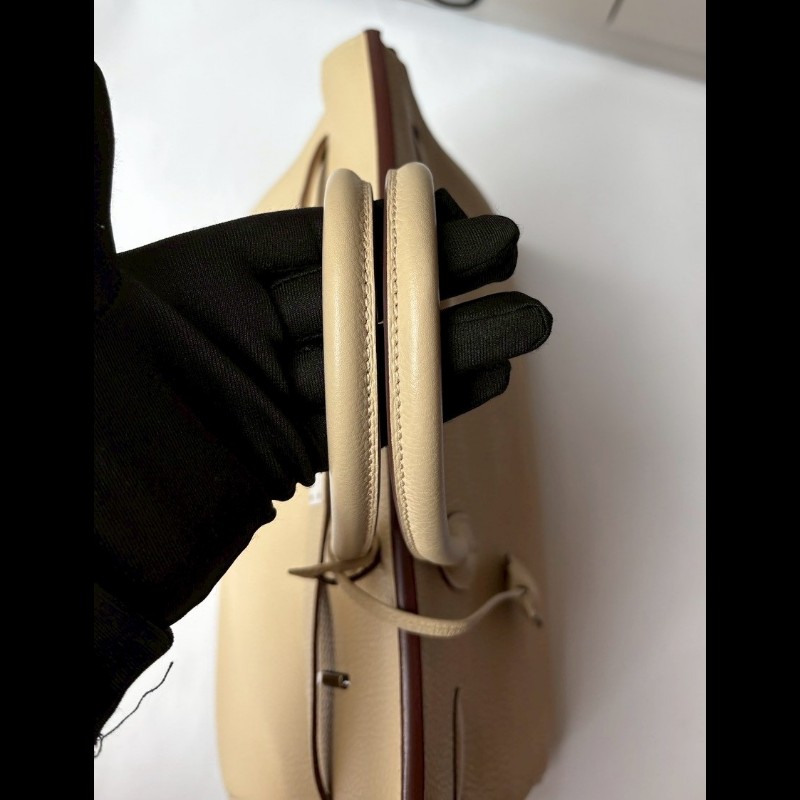 Hermes 銀釦羊毛白皮柏金 35-8