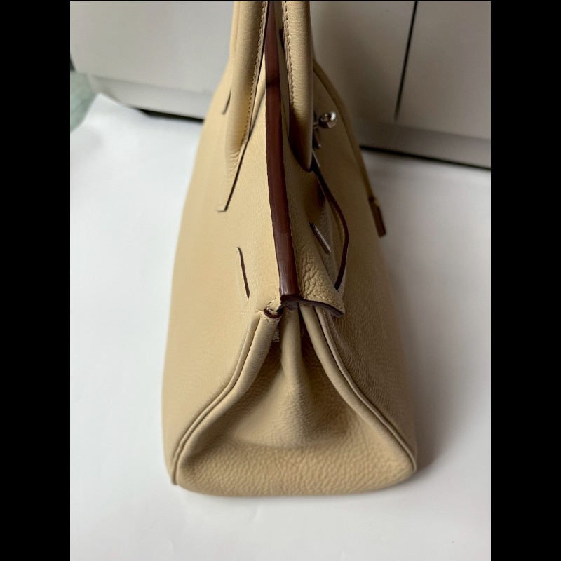 Hermes 銀釦羊毛白皮柏金 35-10