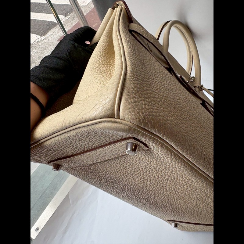 Hermes 銀釦羊毛白皮柏金 35-15
