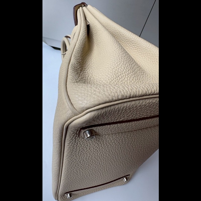 Hermes 銀釦羊毛白皮柏金 35-16