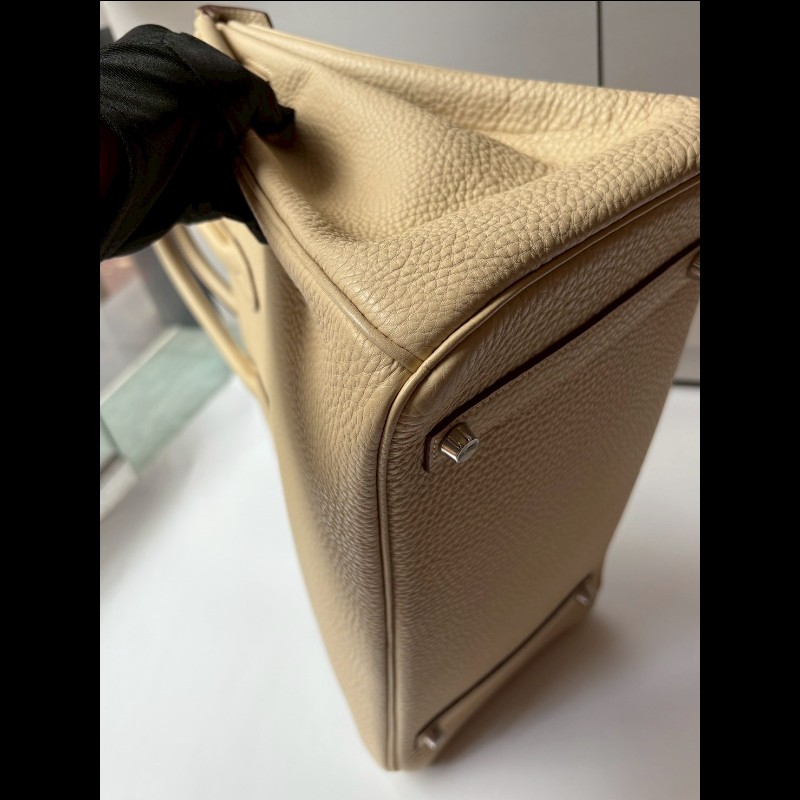 Hermes 銀釦羊毛白皮柏金 35-17