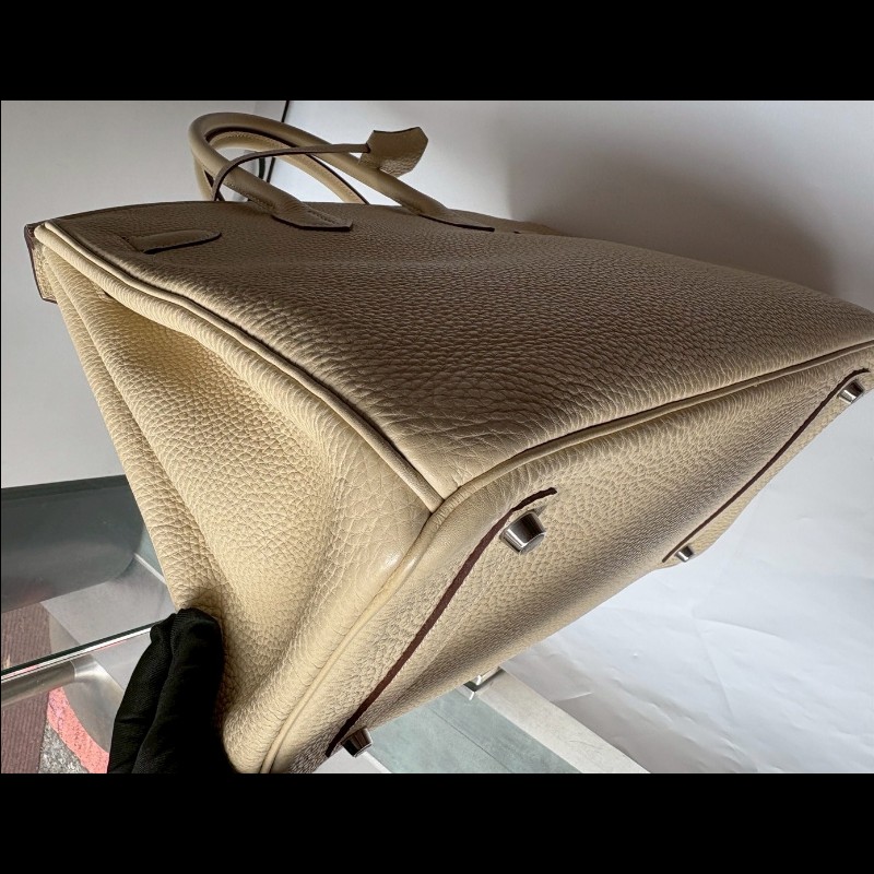 Hermes 銀釦羊毛白皮柏金 35-19