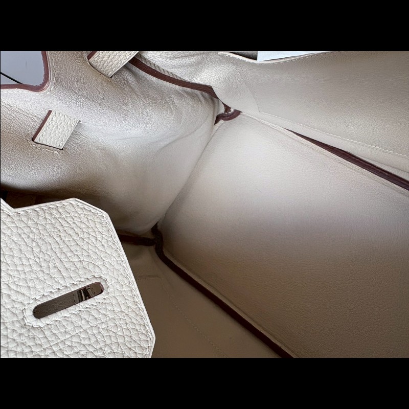 Hermes 銀釦羊毛白皮柏金 35-25