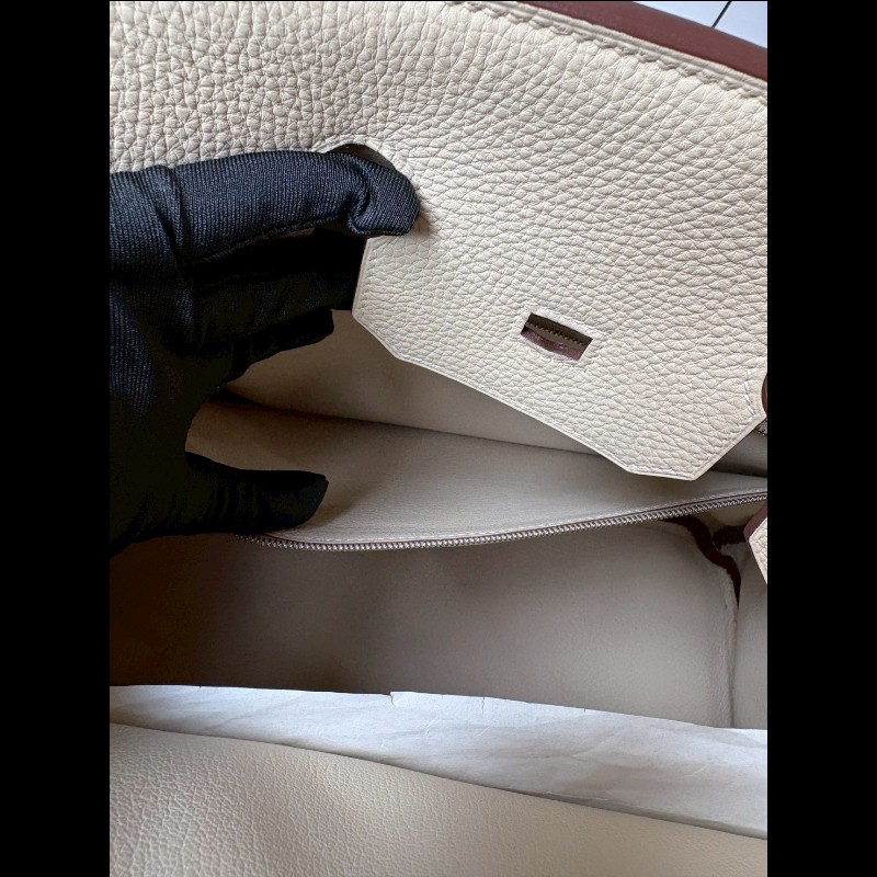 Hermes 銀釦羊毛白皮柏金 35-26