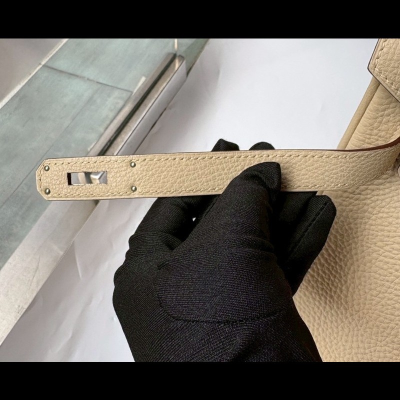 Hermes 銀釦羊毛白皮柏金 35-32