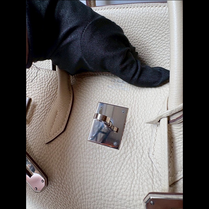 Hermes 銀釦羊毛白皮柏金 35-33