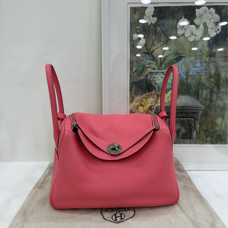 Hermes 愛馬仕 lindy 26 粉紅銀扣 tc皮 Z刻-0