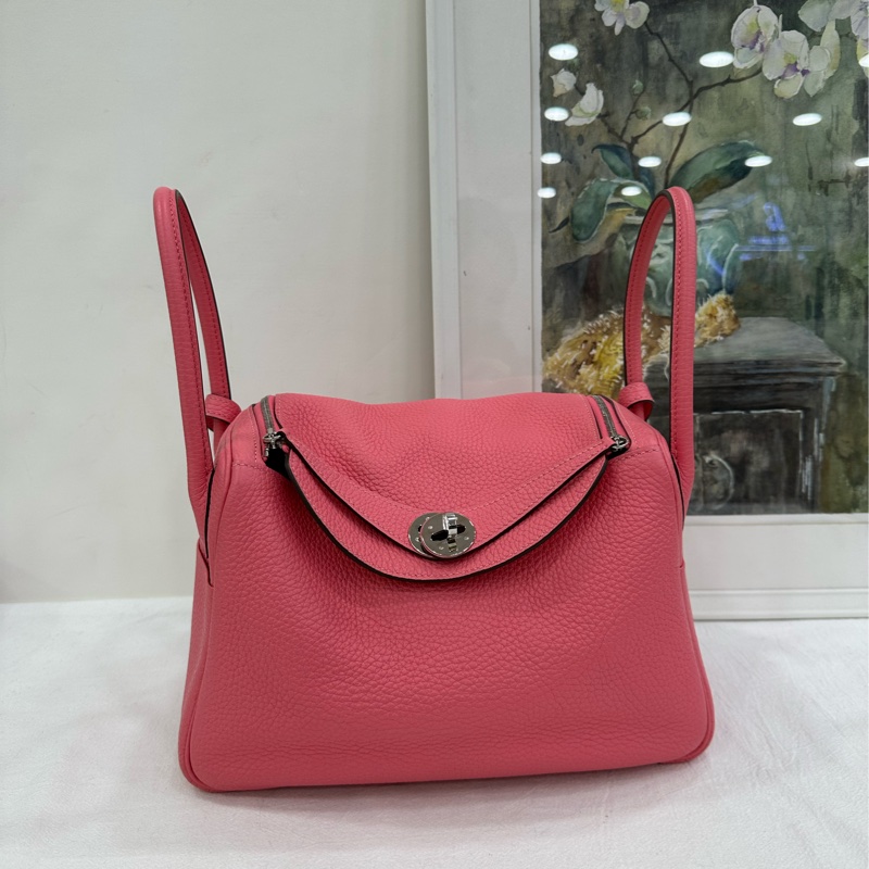 Hermes 愛馬仕 lindy 26 粉紅銀扣 tc皮 Z刻-1
