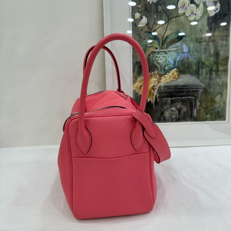 Hermes 愛馬仕 lindy 26 粉紅銀扣 tc皮 Z刻-4