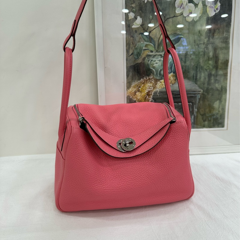 Hermes 愛馬仕 lindy 26 粉紅銀扣 tc皮 Z刻-6
