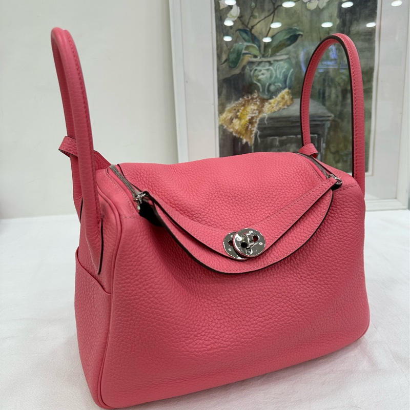 Hermes 愛馬仕 lindy 26 粉紅銀扣 tc皮 Z刻-7