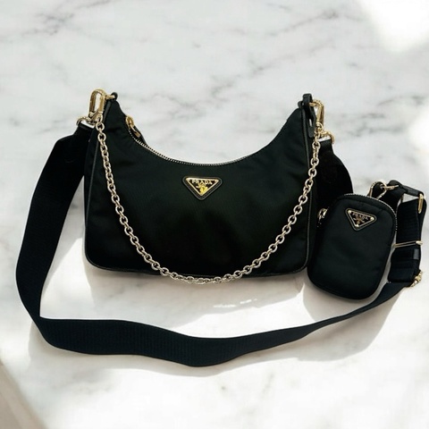 莉亞精品♡ Prada 三合一 黑金 二手美包