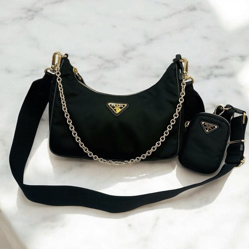 莉亞精品♡ Prada 三合一 黑金 二手美包-0