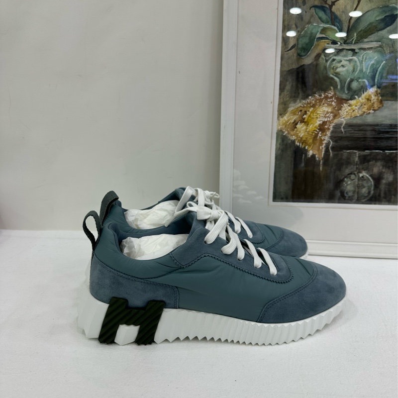 HERMES愛馬仕 Bouncing低筒生活休閒鞋 增高球鞋女霧霾藍色 尼龍拼麂皮 很百搭 增高大概3公分 38.5碼-2