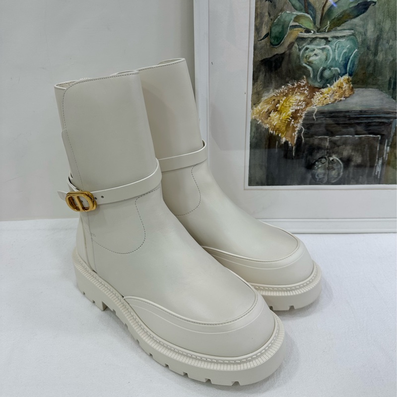 Dior 迪奧 Empreinte 白色金扣厚底短靴 38.5碼-0