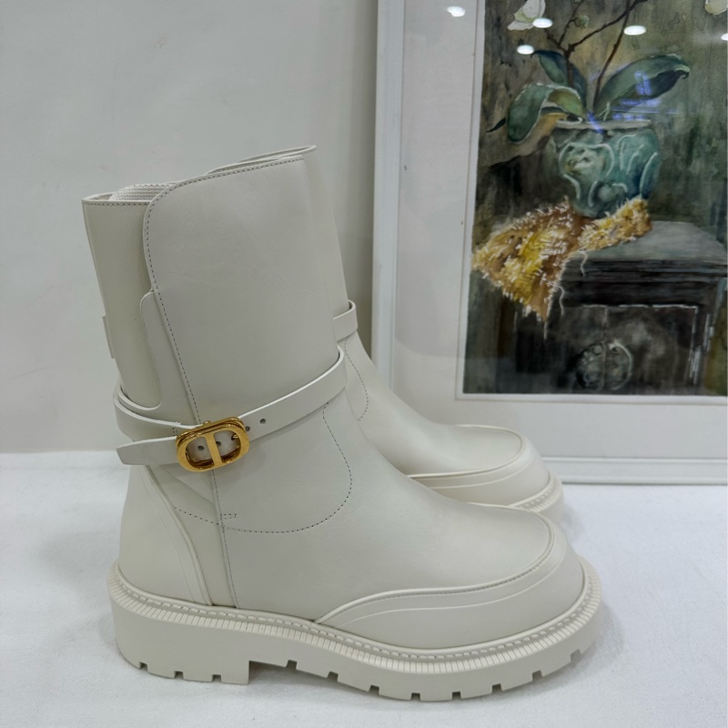 Dior 迪奧 Empreinte 白色金扣厚底短靴 38.5碼-1
