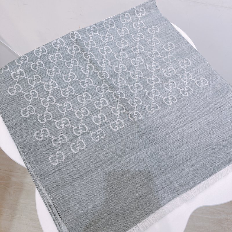 TW4558 Gucci 古馳 灰白色 絲巾 Scarf GG Supreme Grey x White Wool 45x180cm-1