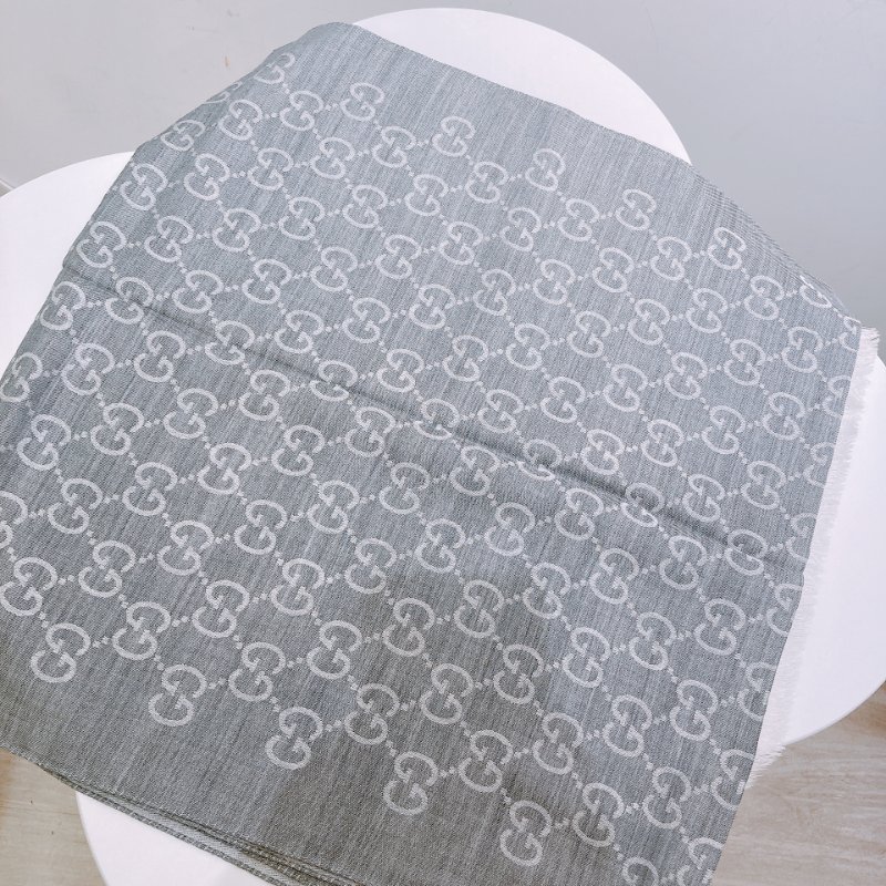 TW4558 Gucci 古馳 灰白色 絲巾 Scarf GG Supreme Grey x White Wool 45x180cm-2