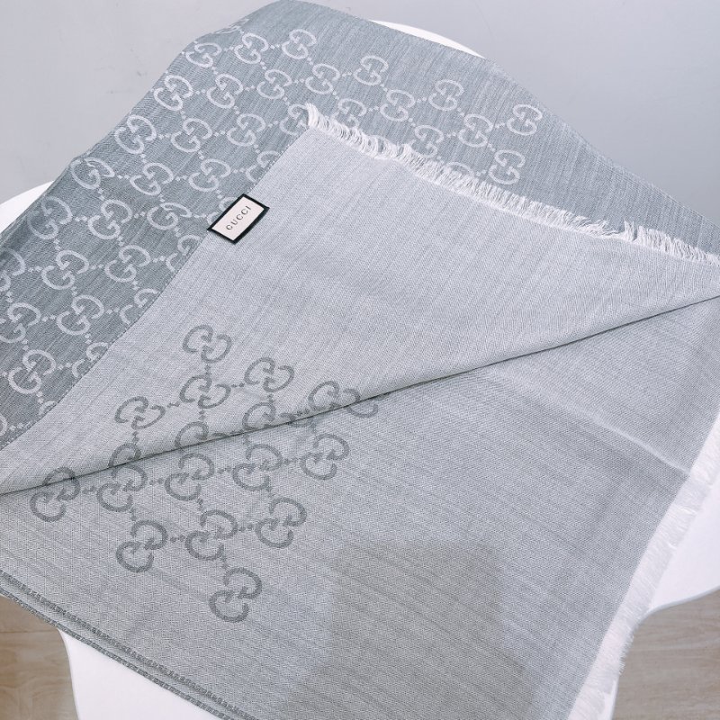 TW4558 Gucci 古馳 灰白色 絲巾 Scarf GG Supreme Grey x White Wool 45x180cm-4