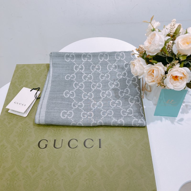 TW4558 Gucci 古馳 灰白色 絲巾 Scarf GG Supreme Grey x White Wool 45x180cm-9