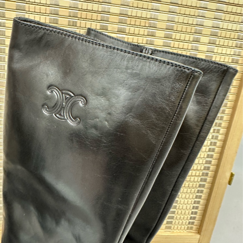 CELINE賽琳 皮革高筒靴 4.5cm 女款 黑色 38碼-3