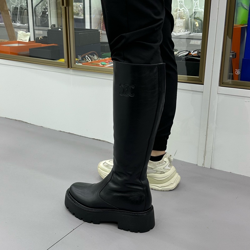 CELINE賽琳 皮革高筒靴 4.5cm 女款 黑色 38碼-5