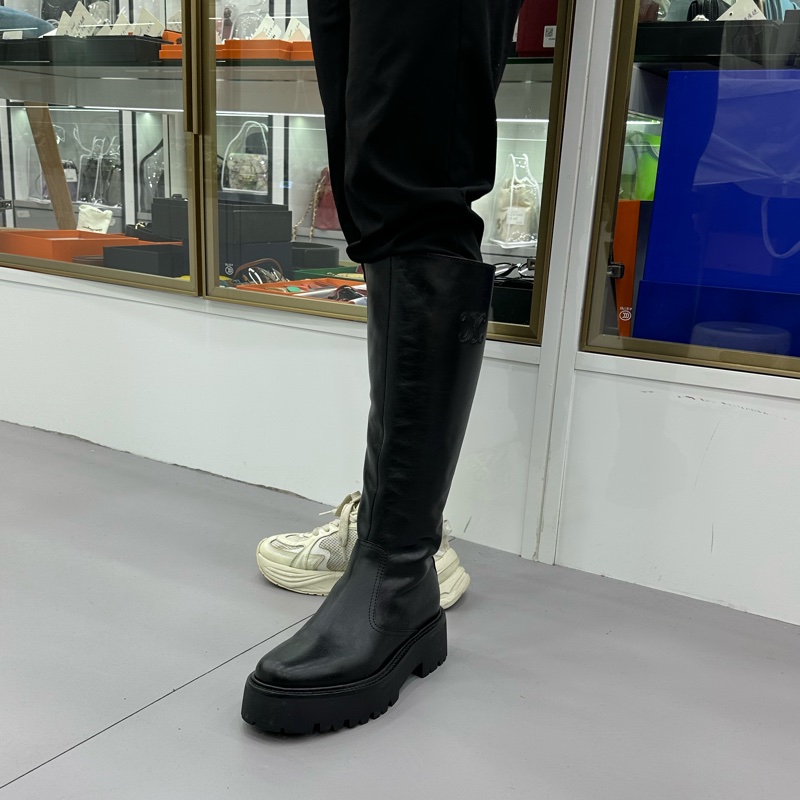 CELINE賽琳 皮革高筒靴 4.5cm 女款 黑色 38碼-6
