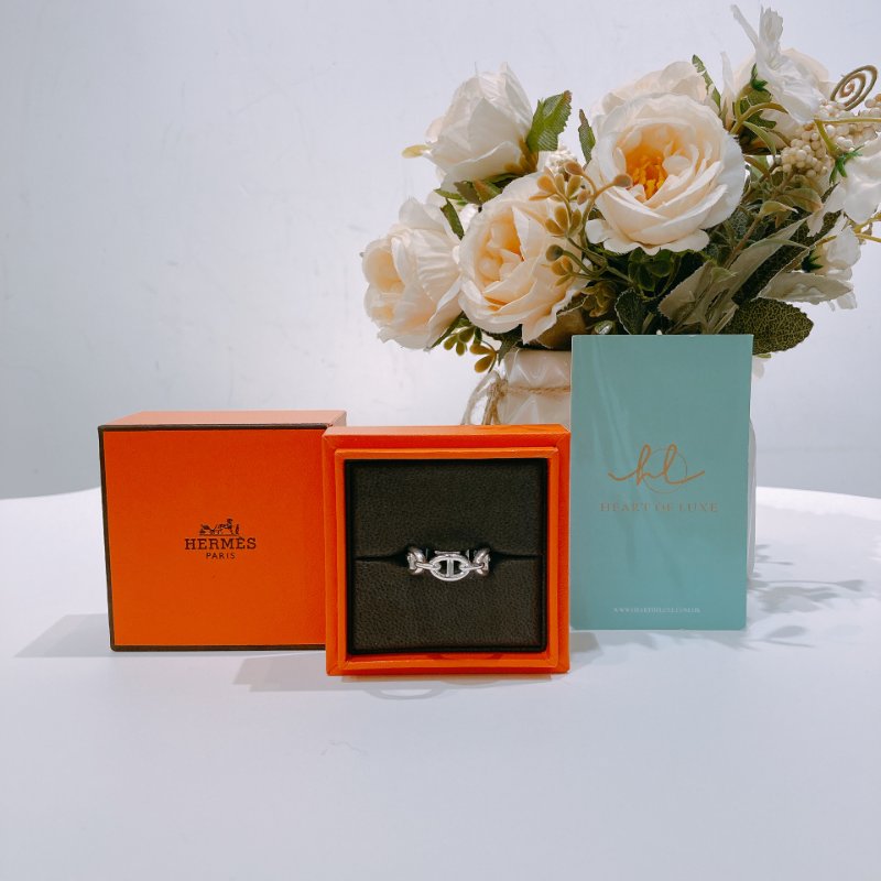 TW4559 Hermes 愛馬仕 豬鼻logo 銀飾戒指Chaine D'ancre Enchainee Ring Silver Size 55-0