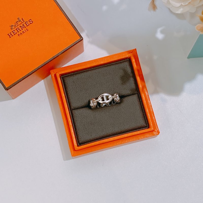 TW4559 Hermes 愛馬仕 豬鼻logo 銀飾戒指Chaine D'ancre Enchainee Ring Silver Size 55-1